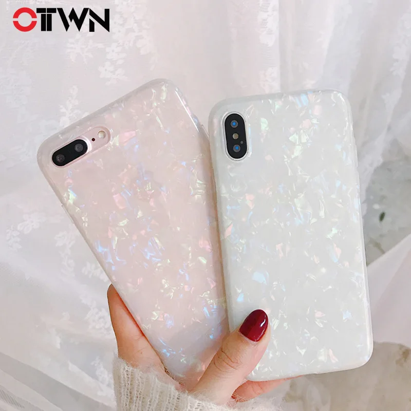 

Ottwn Glitter Phone Case For iPhone 7 8 Plus Dream Shell Pattern Cases Soft TPU Silicone Back Cover For iPhone X 8 7 6 6S Plus
