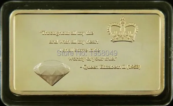 Queen diamond Jubilee сусальное золото бар. 999 чистого золота гальваническим Золотой слиток/слитка, 2 шт./лот