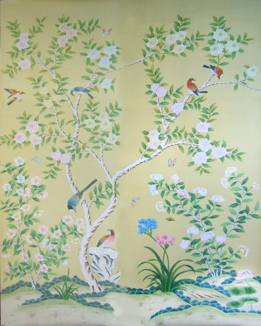 

Modern style classic Hand-painted silk wallpaper painting flowers with birds wallcovering many patterns and background optional