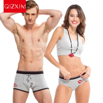 

QIZXIM Couple Underwear Lover Panties Kiss Lips Print Women Panties Men Boxers Shorts Underpants Valentine's Gift Underwear Brie