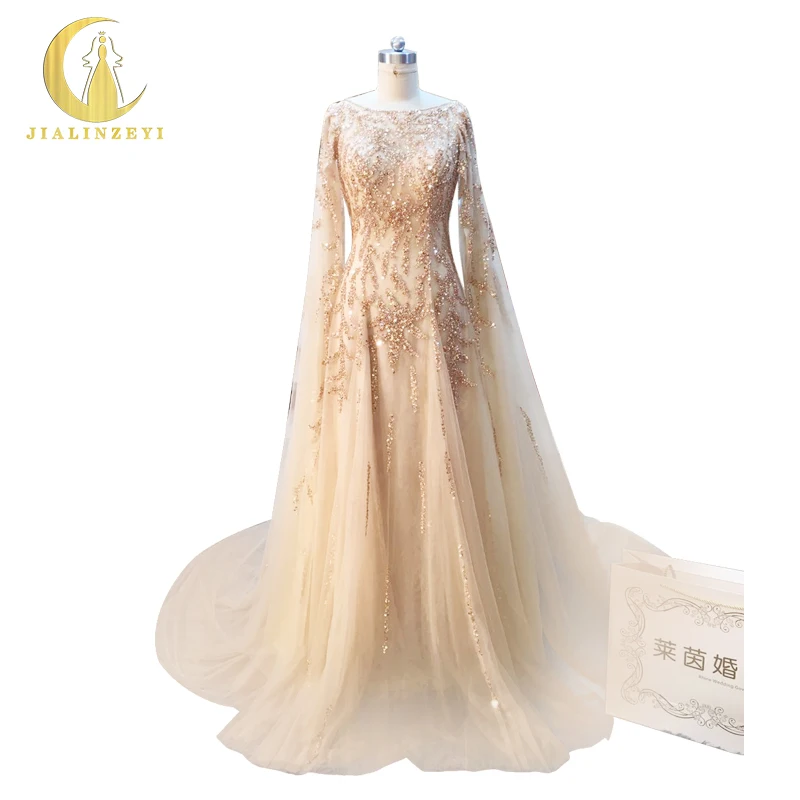 

Rhine Real Sample Image Champagne and Gold Beading manteau Queen Luxurious papelaria Party Evening vestido de noiva AJ007