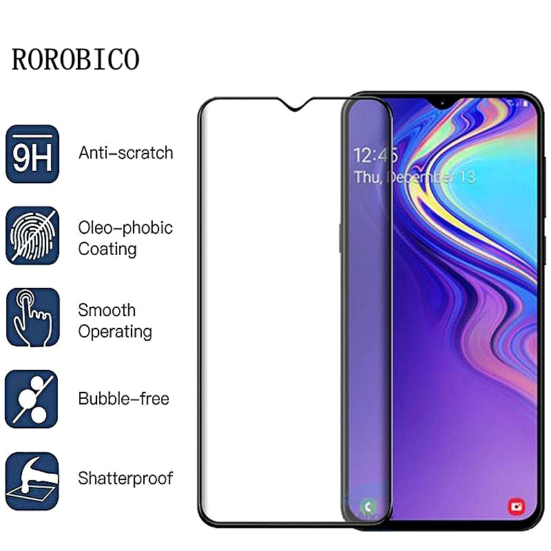 

ROROBICO Full Coverage Protective Tempered Glass For Samsung Galaxy M20 M205 M205F Screen Protector Film Explosion-Proof