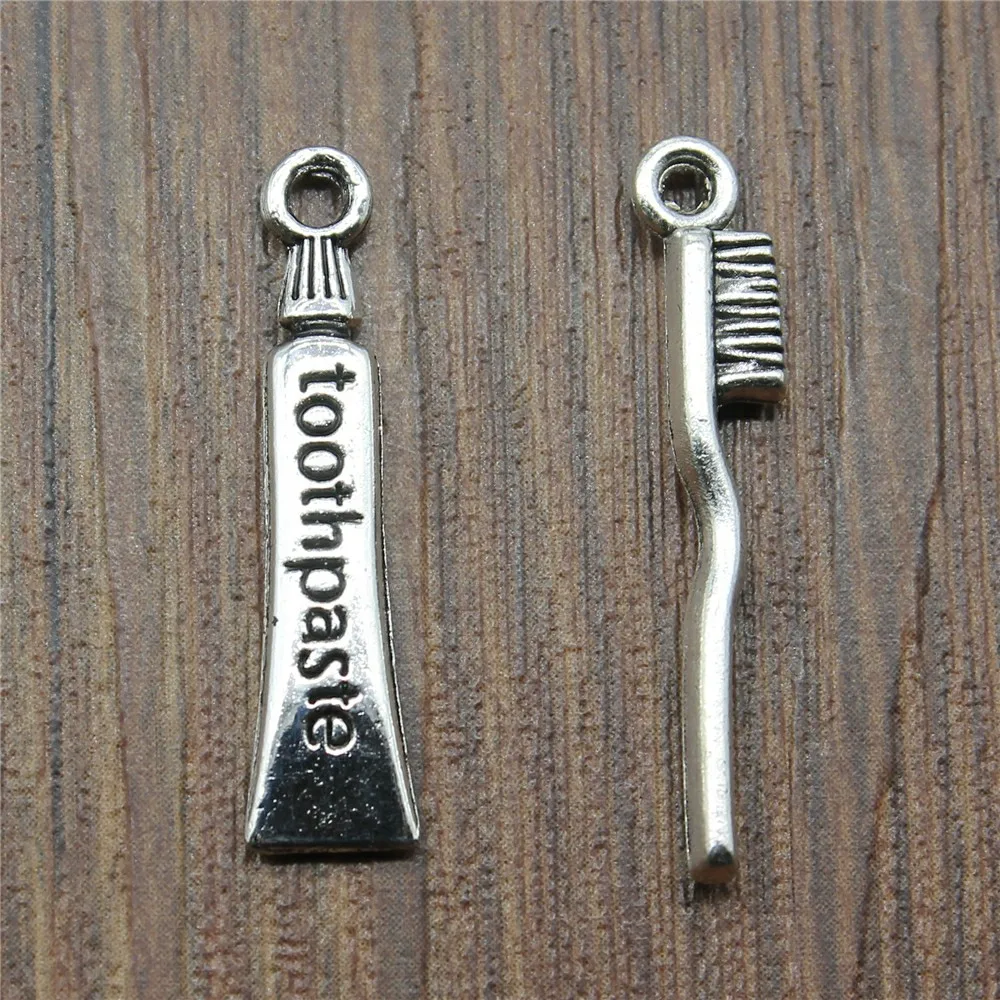 

15pcs/lot Toothpaste Charms Toothbrush Pendants Jewelry Making Toothpaste Charms For Bracelet Making Antique Silver Color