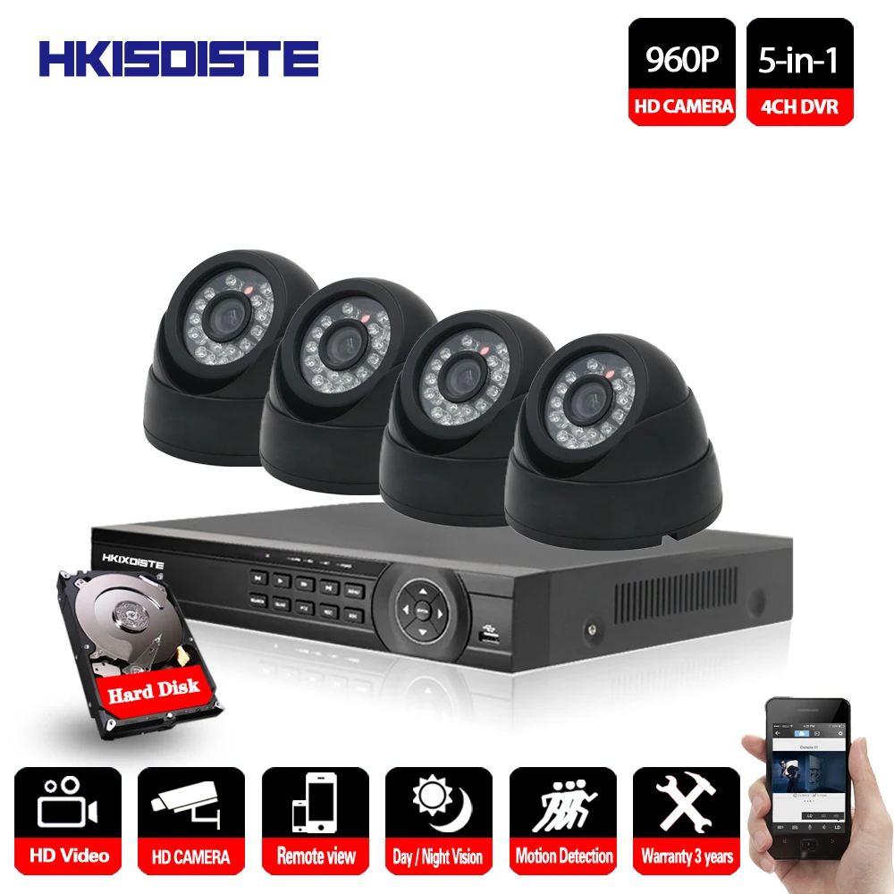HKIXDISTE-CCTV камера система Overv4CH CCTV система 4 шт. 1,3 МП система наблюдения с инфракрасными датчиками камера система наблюдения 960 P ahd dvr