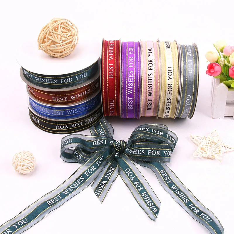 5m Romantic Festival Party Gift Packaging Belt Printed "BEST WISHES FOR YOU " Silk satin Ribbon DIY Sewing Wrapping Accessories