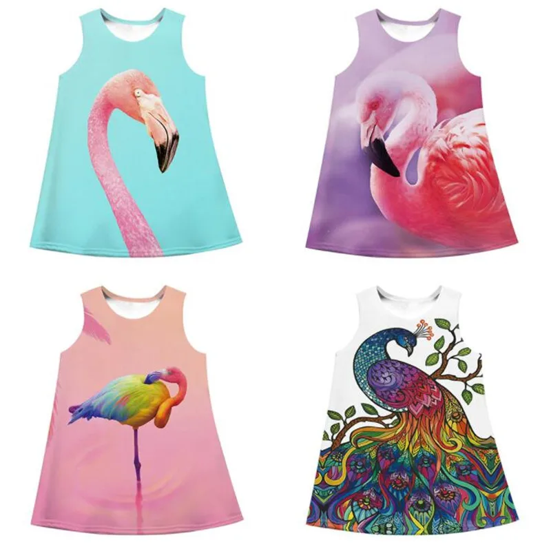 

2019 Spring Summer New Digital Print Girls Sleeveless Round Neck Dress Girl Loose Cartoon Pattern Princess Dress 8-11T