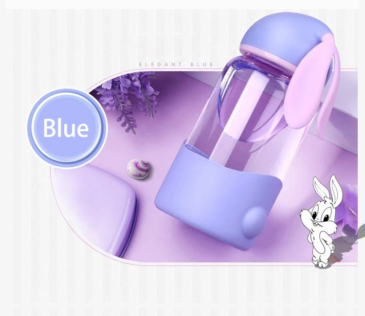 Cute rabbit shape Water Bottle Cartoon Scrub Sports Space Fruit Juice Plastic Drinkware Water Bottle Eco-Friendly Christmas gift