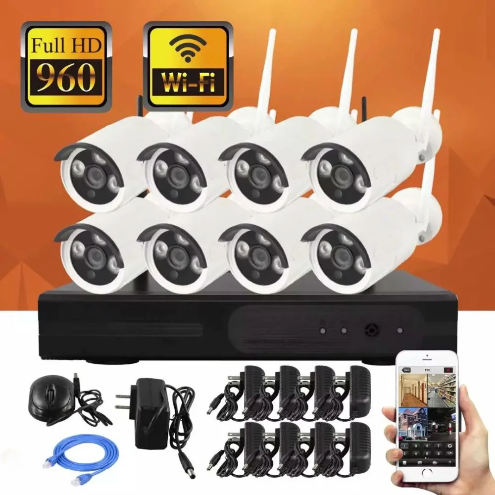8CH HD Беспроводная камера NVR комплект P2P 960P Крытый Открытый ИК ночного видения
