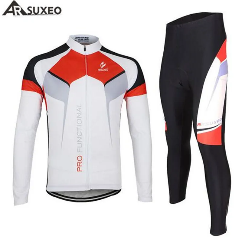 

Arsuxeo Men's Outdoor Sports Breathable Quick Dry Bike Bicycle Cycling Long Sleeves Jersey + Tights Pants Sets 3d Gel Paded