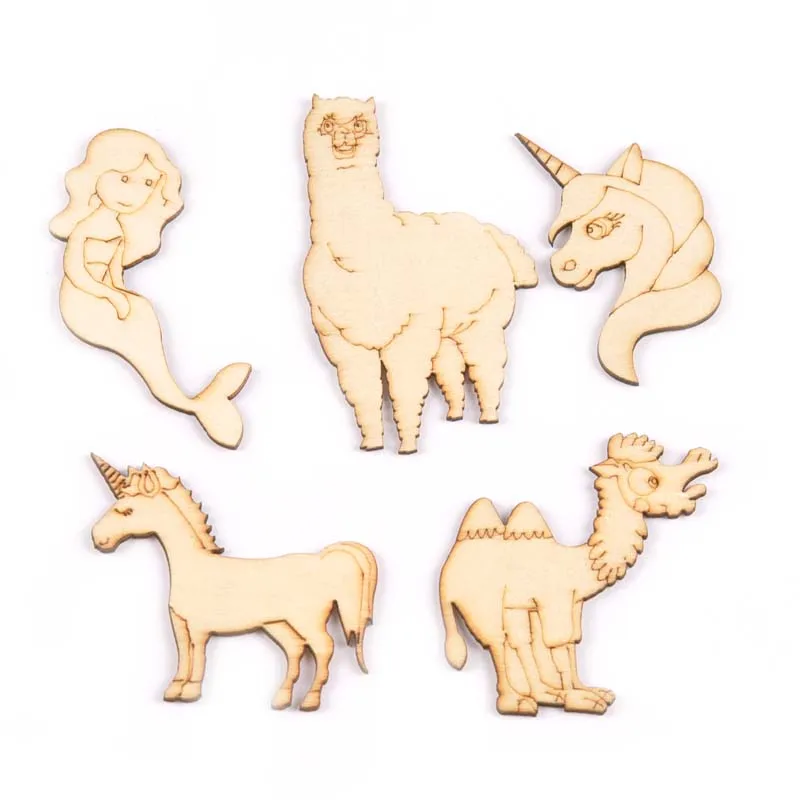 

20Pcs Mixed Shape Mermaid/Alpaca/camel Natrual Wood Craft For Home Decorations Scrapbooking DIY Wooden Accessories 30-60mm M1751