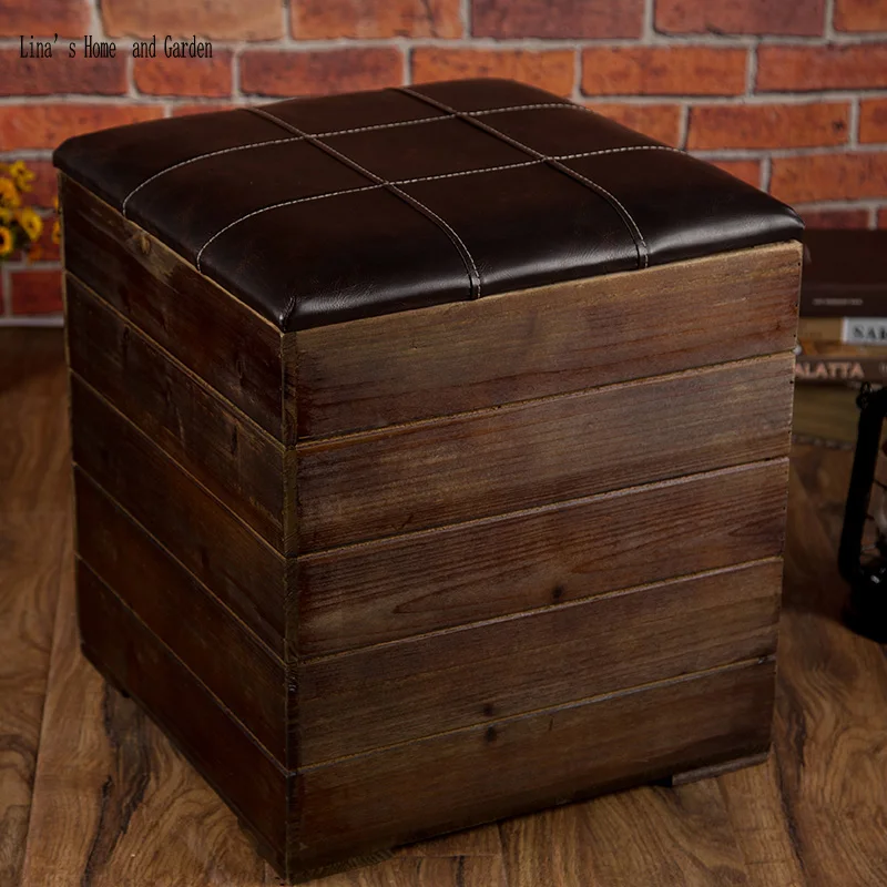 hand made antique cushion wooden vintage storage stool