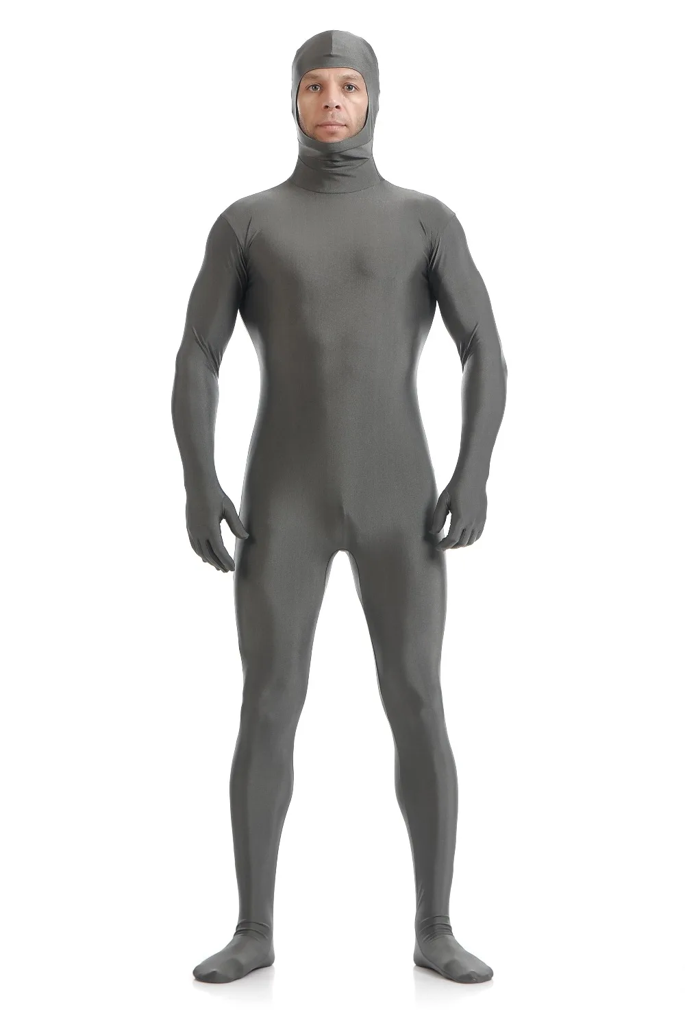 Adult Gray Zentai Open Face Spandex Unitard Hero Zentai Suit Second