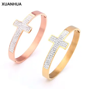 

XUANHUA Wholesale Stainless Steel Bracelets & Bangles Love Crystal Cross Bracelets For Women Fashion Bangle Women Accessories