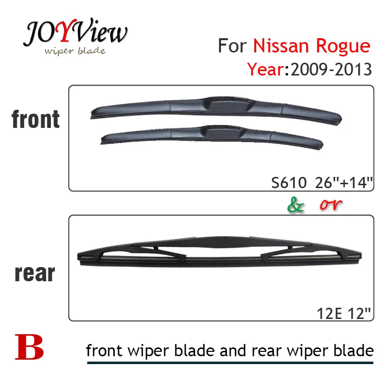 S610 26"+14" Front Wiper Blade and 12E" Rear Wiper Blade forNissan