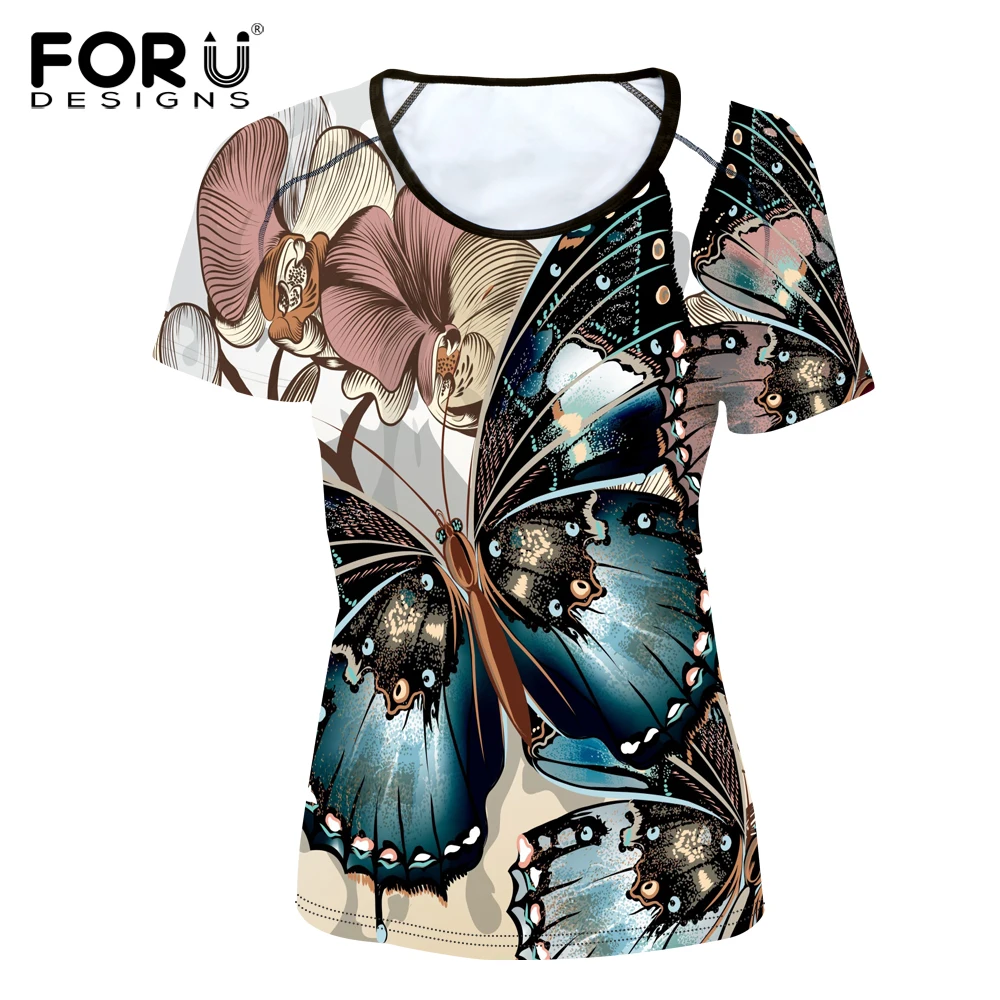 FORUDESIGNS/Новинка, принт бабочки, женская футболка с коротким рукавом, женские мягкие удобные футболки, модная футболка, Camisetas