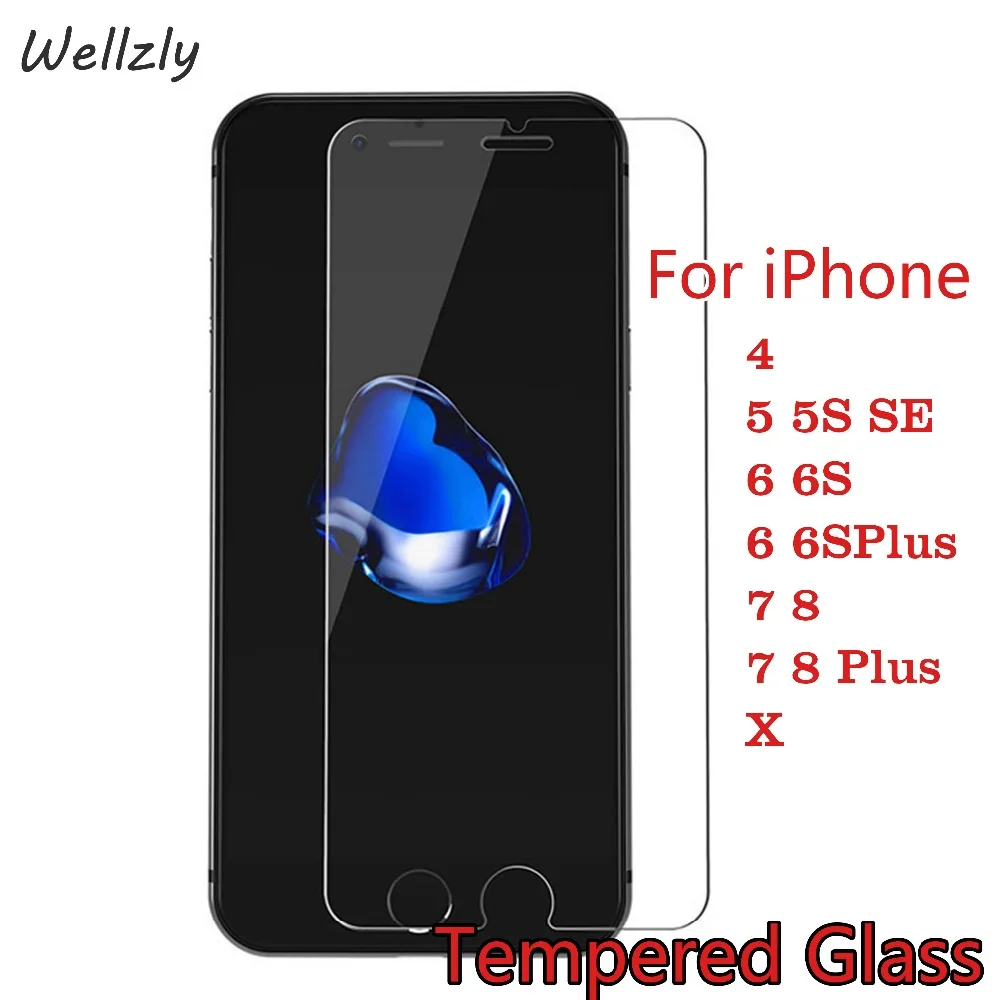 Wellzly 9 H 2.5D Закаленное стекло для iPhone 5 5S 5C защита экрана планшета X 8 7 6 s Plus