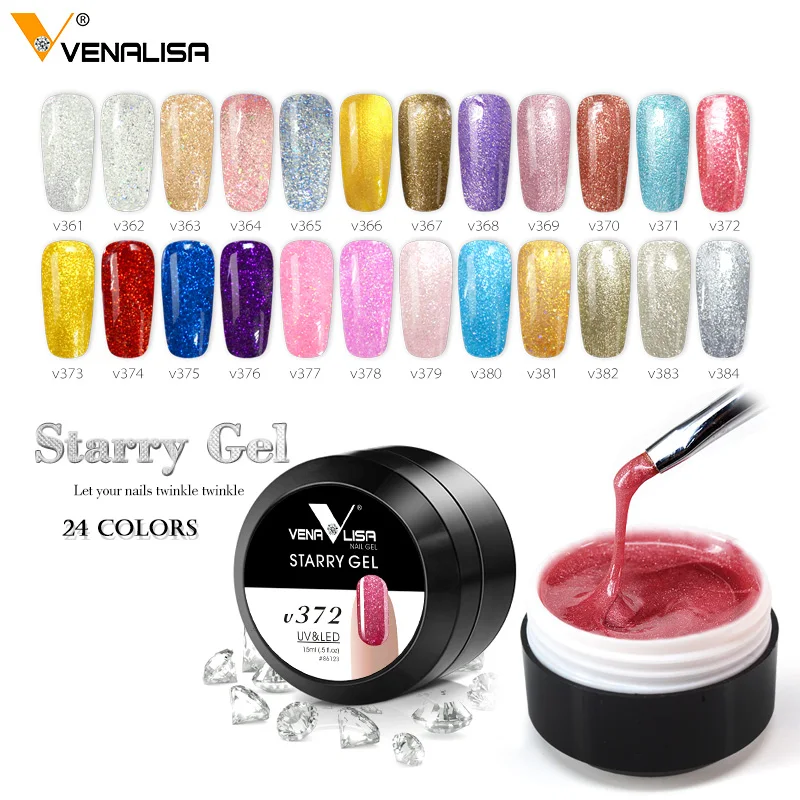 

Venalisa Nail Art DIY 15ml UV Gel Nail Polish 24 Colors Nail Gel Polish Glitter Platinum Sequins Gel Lacquer Varnishes Gelpolish