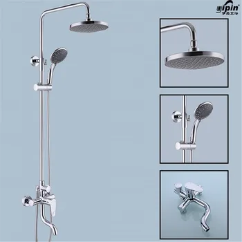 

Modern Chrome Finish Brass Bathroom Rain Shower Set Faucet ABS Shower Head W/ ABS Hand Shower Spray Mixer Tap Wall Mounted
