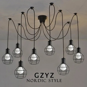 

Loft Antique Retro Spider pendant lights Art Black DIY E27 Vintage Adjustable Edison Bulb pendant lamp LED Fixture Lighting