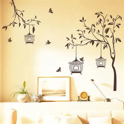 

Large Birds Flying back to Birdcage Tree Flora romantic classic Wall Sticker Home Decor TV sofa background Decorative poster