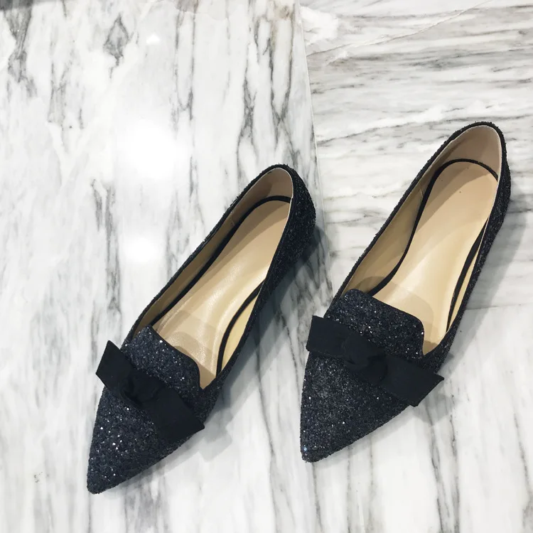 Stylesowner сладкий ботинок с банток острый носок Bling блёстки слипоны сезон: весна-лето обувь цвет серебристый, золотой черный на плоской подошв