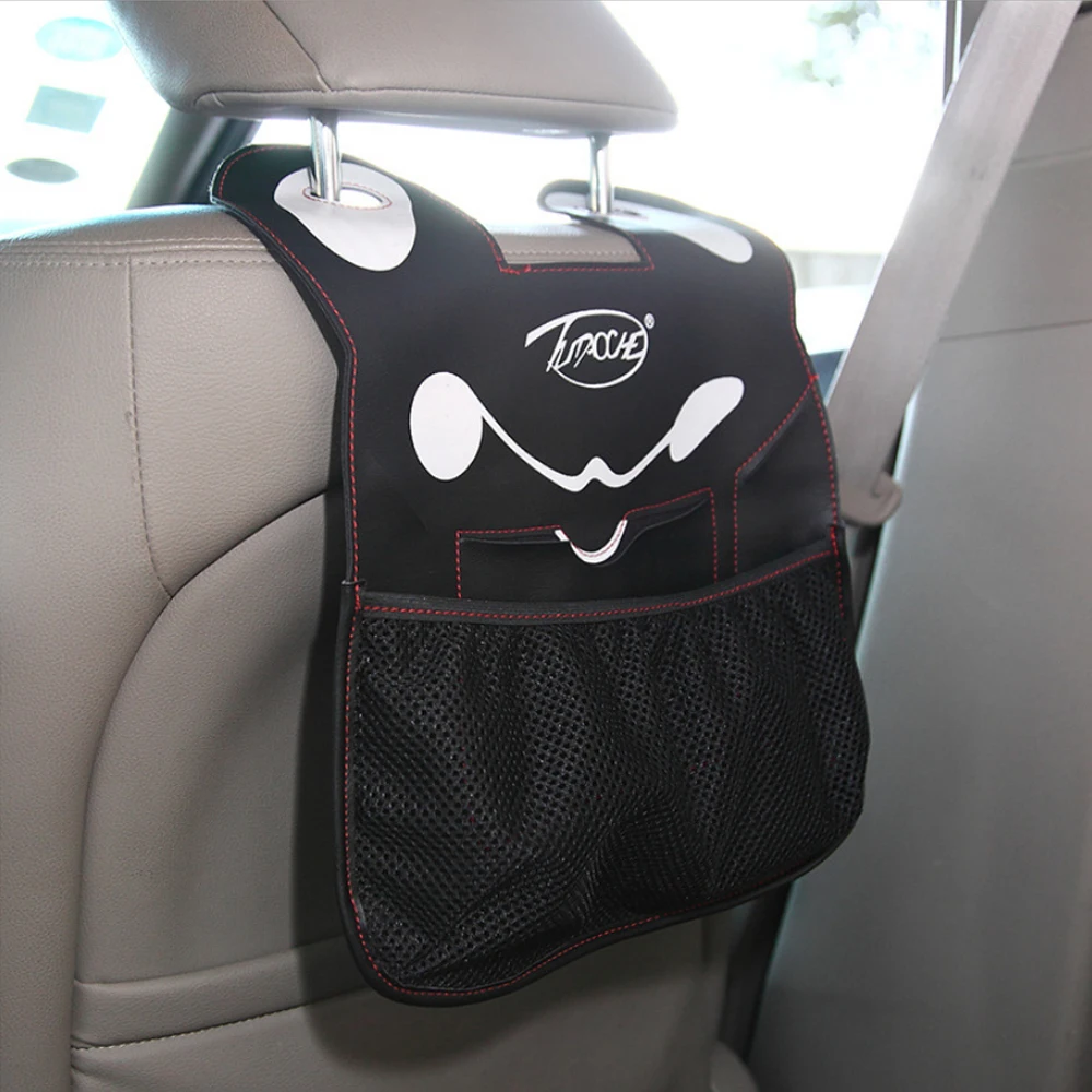 YOSOLO Mesh Car Organizer Auto Back Seat Storage Cute Cartoon PU Leather Bag Phone Tissue Holder Car-styling Car Accessories