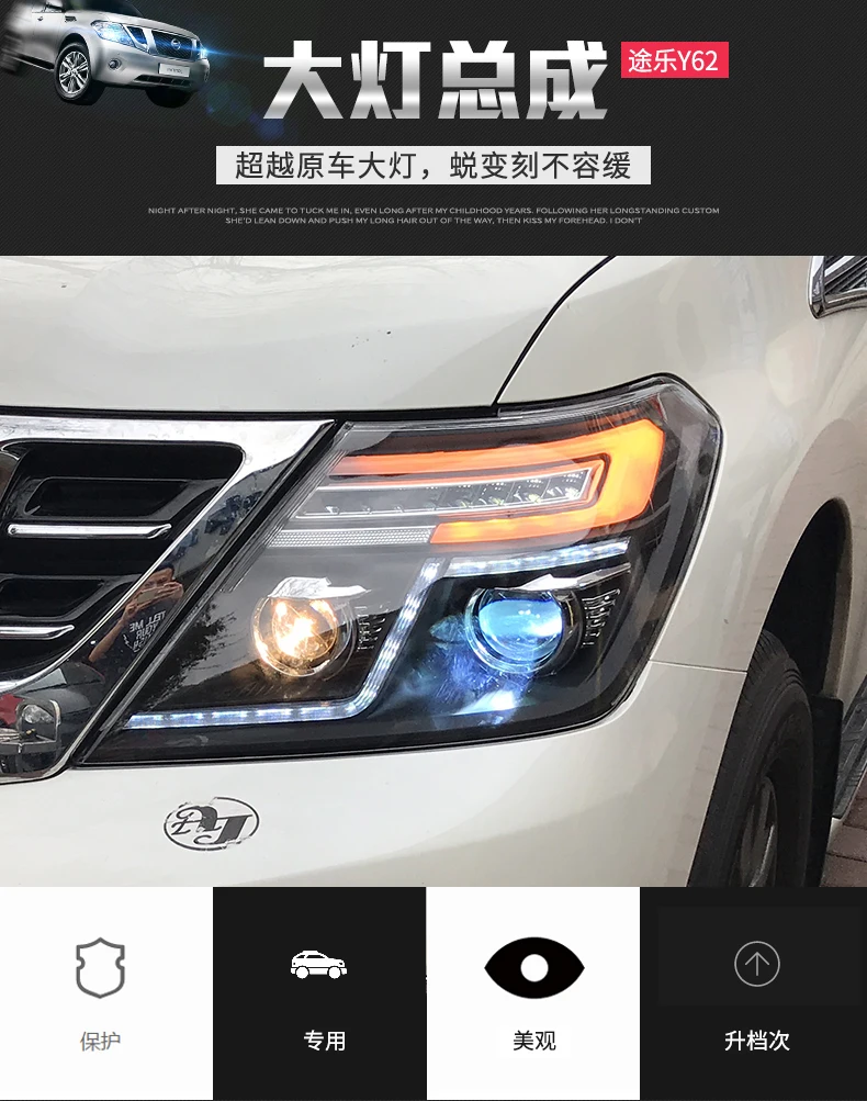 Автомобильный Стайлинг для Nissan Patrol 2010-201 фары для патрульной головной лампы светодиодные DRL передние фары Биксеноновые линзы двойной луч HID комплект