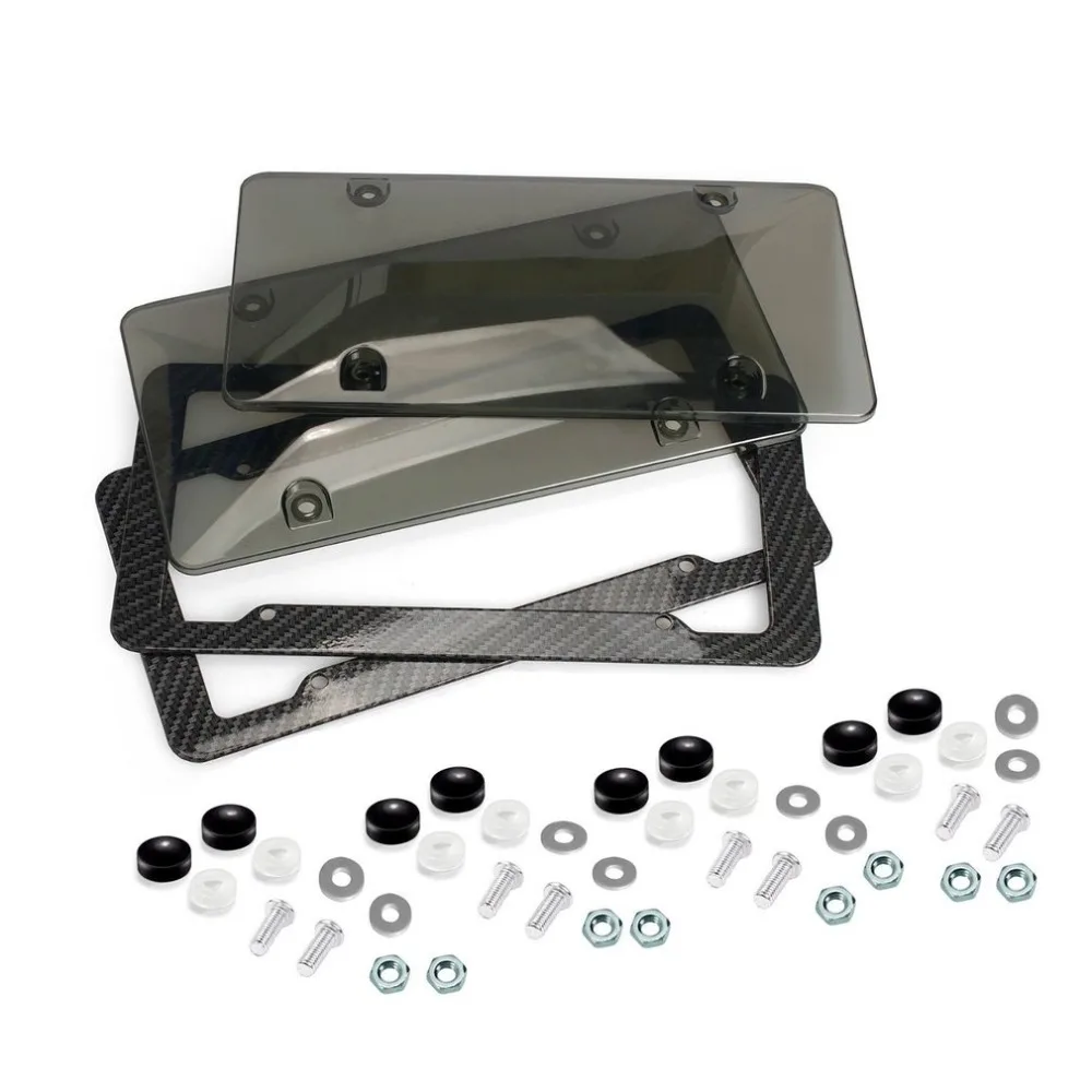 

2pcs Universal Car License Plate Frame Carbon Fiber Plastic Tag Cover Bracket With Standard Screw Kits Fit for Most Cars Top