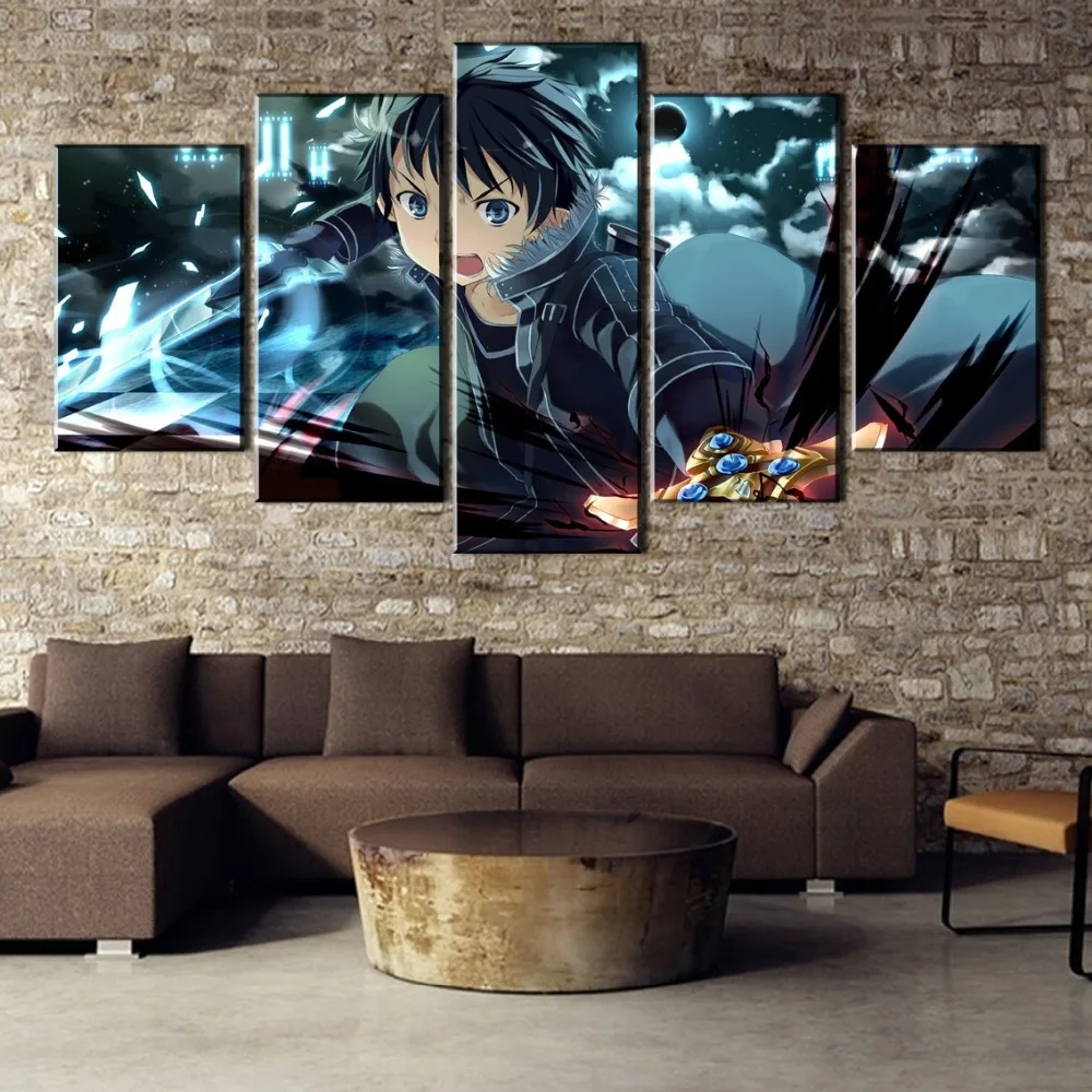 Waliicorners 5 Piece HD Print Large Sword Art Online Anime Cuadros Decoracion Paintings on Canvas Wall Art for Home Decorations Wall Decor 7 HTB1LoJ8LMHqK1RjSZJnq6zNLpXaX