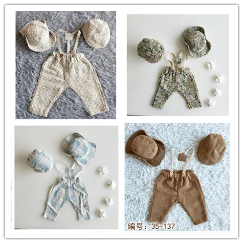 

Colorful baby caps+ suspender trousers newborn photography props baby 100 days clothes creative style