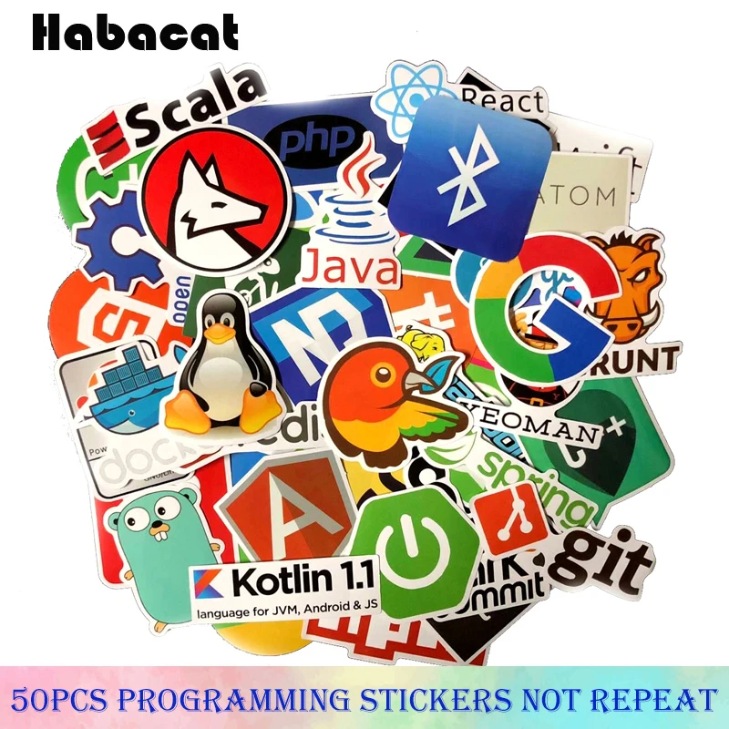 

50Pcs/Lot Internet Programming Stickers JS Php Docker Bitcoin Html Cloud programmer Language For Motorcycle skateboard Laptop