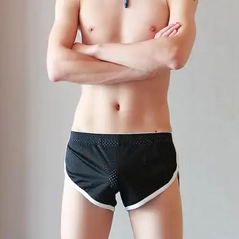 

2019 Hot Men Breathable Mesh Boxers Underwear Underpants Solid Color Shorts Homewear Gift