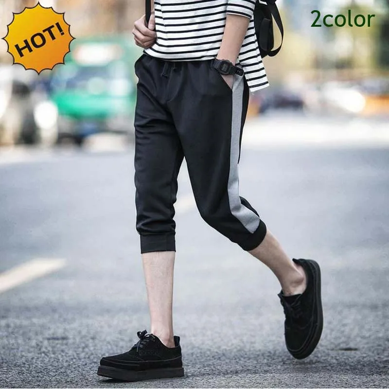 HOT Men 2017 Summer Style Cotton Shadow Capri Pants Boys Stripe Foot