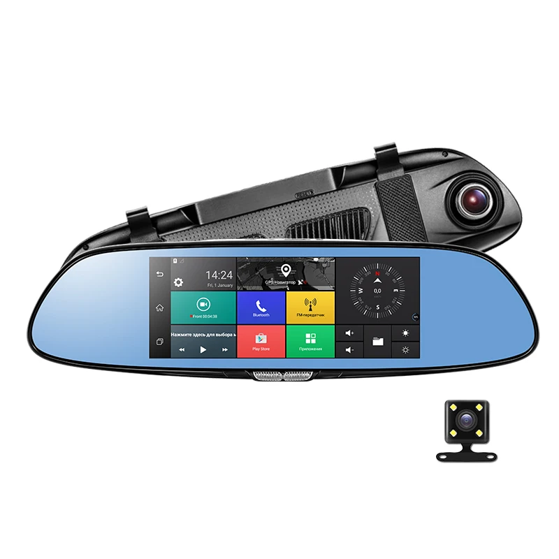 Cheap 3G Car Camera 7\ Android 5.0 GPS dvr car video recorder Bluetooth WIFI Dual Lens rearview mirror Dash cam car dvrs C08