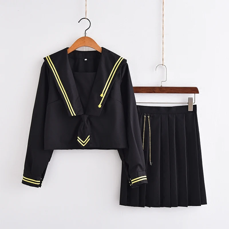 JK Japanese School sailor uniform fashion school class navy uniforms for Cosplay girls suit 3 Pcs / Set | Тематическая одежда и