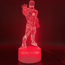 3D иллюзия светодиодный ночник лампа Marvel Железный человек фигурка ночник для детей Bedoom Декор настольная лампа Удивительный детский подарок Железный человек