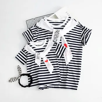 

Family Matching Mother Daughter Clothes Striped Bow Tie Mom and Daughter Dress Mama Mother and Baby Dresses Best Friends T Shirt
