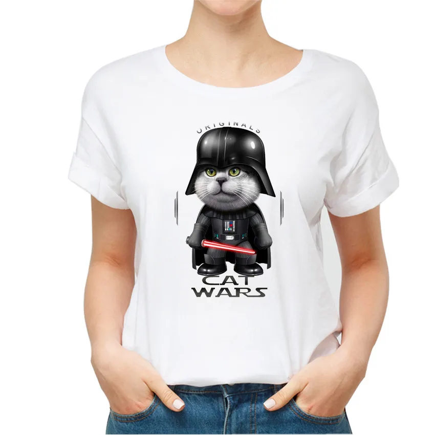 

Korean Fashion Star Wars Harajuku Female Tshirt Summer Tops Cute Cat Wars Letter Print Women T shirt Short Sleeve Red/Black Cuff
