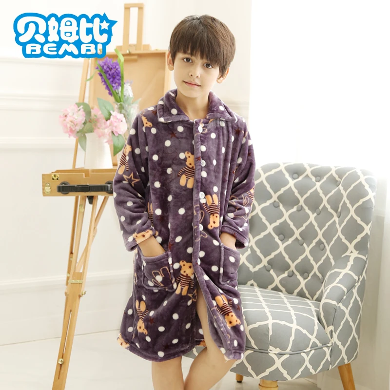 Slee Nightshirt For Kids Boy winter Flannel Pyjamas Warm Cardigan Robes Child font b lounge b