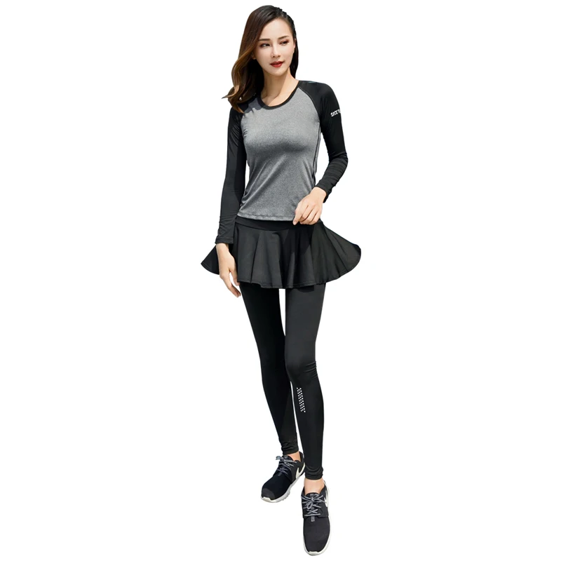 

New quick-drying long-sleeved breathable tight-fitting yoga clothes sports suit women's two-piece running slim skirt trousers