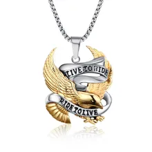 Meaeguet colgantes del collar del águila de la manera live to ride biker deporte hombres de acero inoxidable chapado en oro de joyería hero