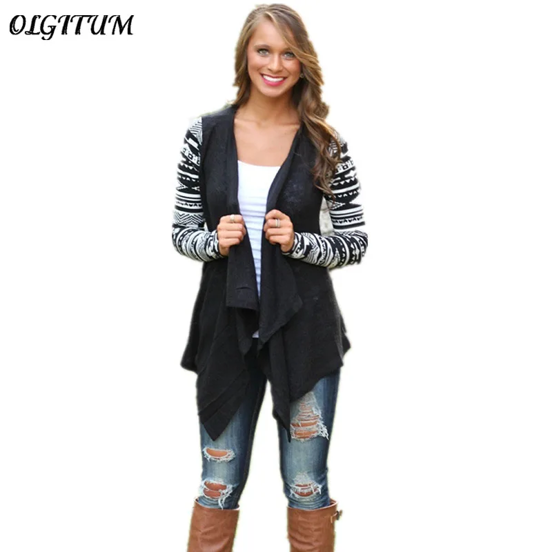 Женский кардиган с геометрическим принтом Повседневная Асимметричная рубашка в