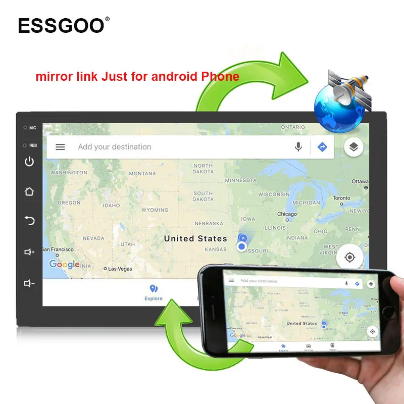 

Essgoo Android 2 Din Car Radio 7" Mp5 Multimedia Player 1G+16G Gps Navigation Autoradio WIFI Bluetooth Rear View Camera Optional