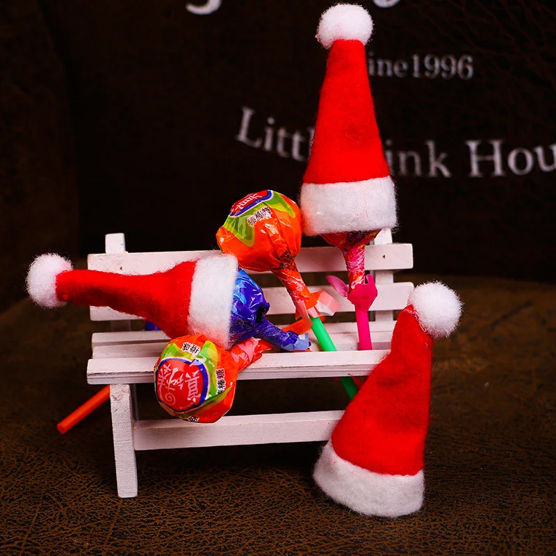 

30PC Mini Christmas Hats Claus Hat Xmas Holiday Lollipop Topper Cover Festival Decor Christmas Home Party Decoration Wholesale
