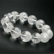 Подлинная натуральный белый Phantom кварцевый круглый шарик стрейч Мощность браслет 16 мм
