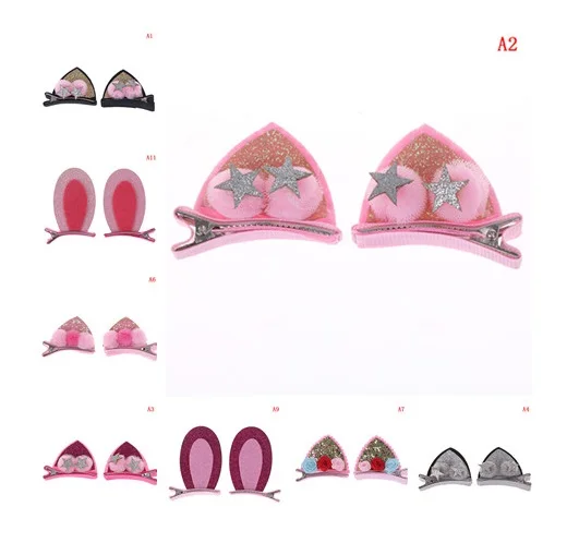 1 Set Cat Ears Bowknot Hairclips Kids Fashion Hair Accessories Hairclips Cute Children Girls Kids Headwear Accessories