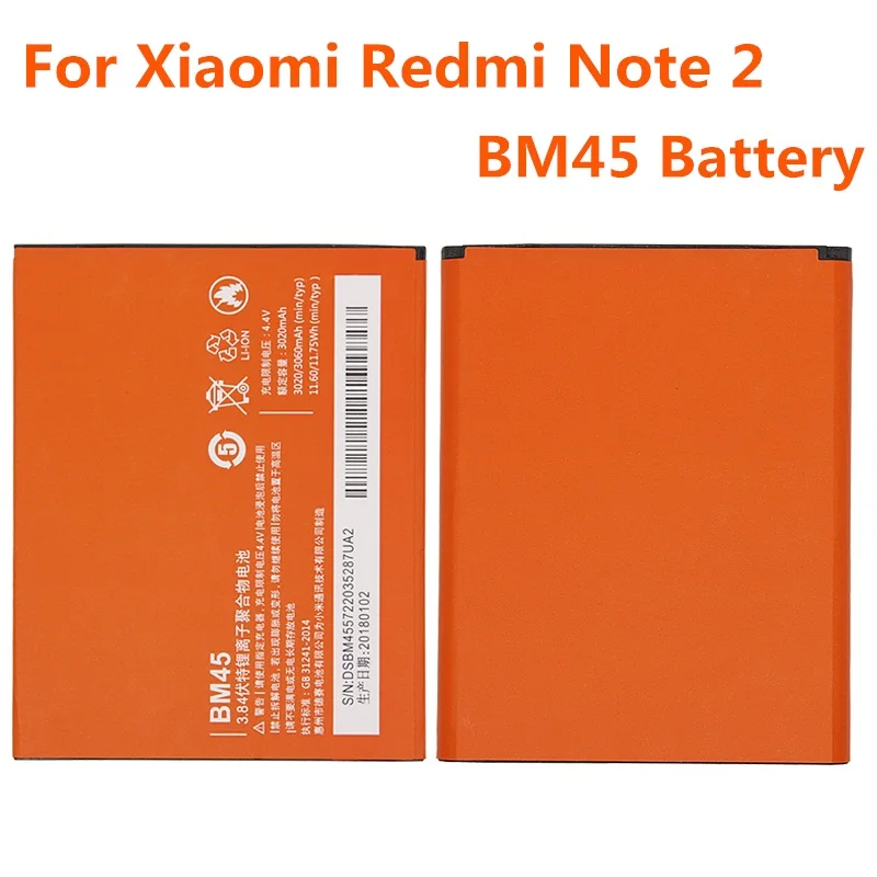 

Original Xiao MiBM45 Mobile Phone Battery For Xiaomi Redmi Note 2 Hongmi Note2 Replacement Batteries Real Capacity 3020mAh