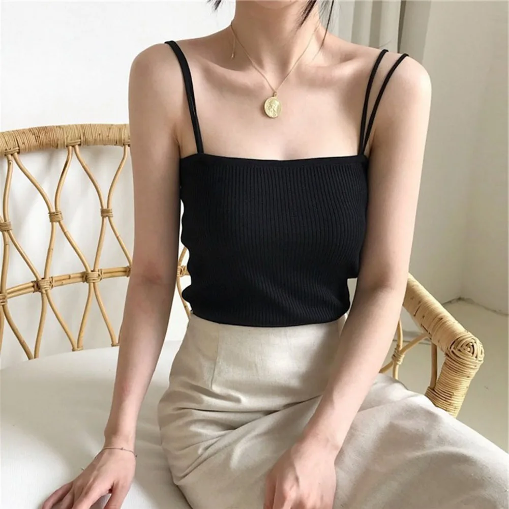 

Sexy Knitted Tank Tops Women Gold Top Vest Backless Croped Tank Tops Blusa Solid Camis Beige Fitness Sweater
