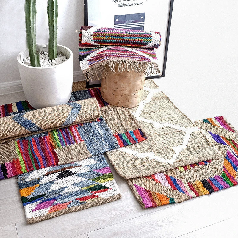 

collalily Kilim 100% Cotton handmade Carpet geometric Bohemia Indian Rug plaid striped Modern colorful design Nodic style