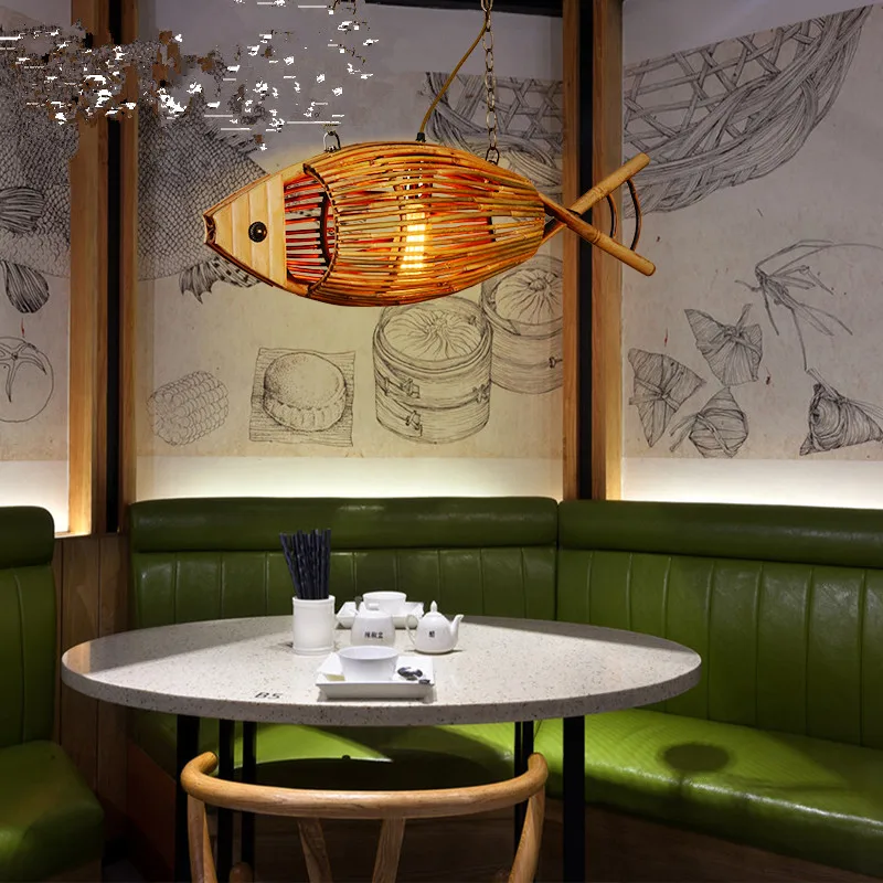 

Japanese style fish bamboo Pendant Lights Southeast Asian garden bedroom led creative mermaid personality pendant lamps zb34